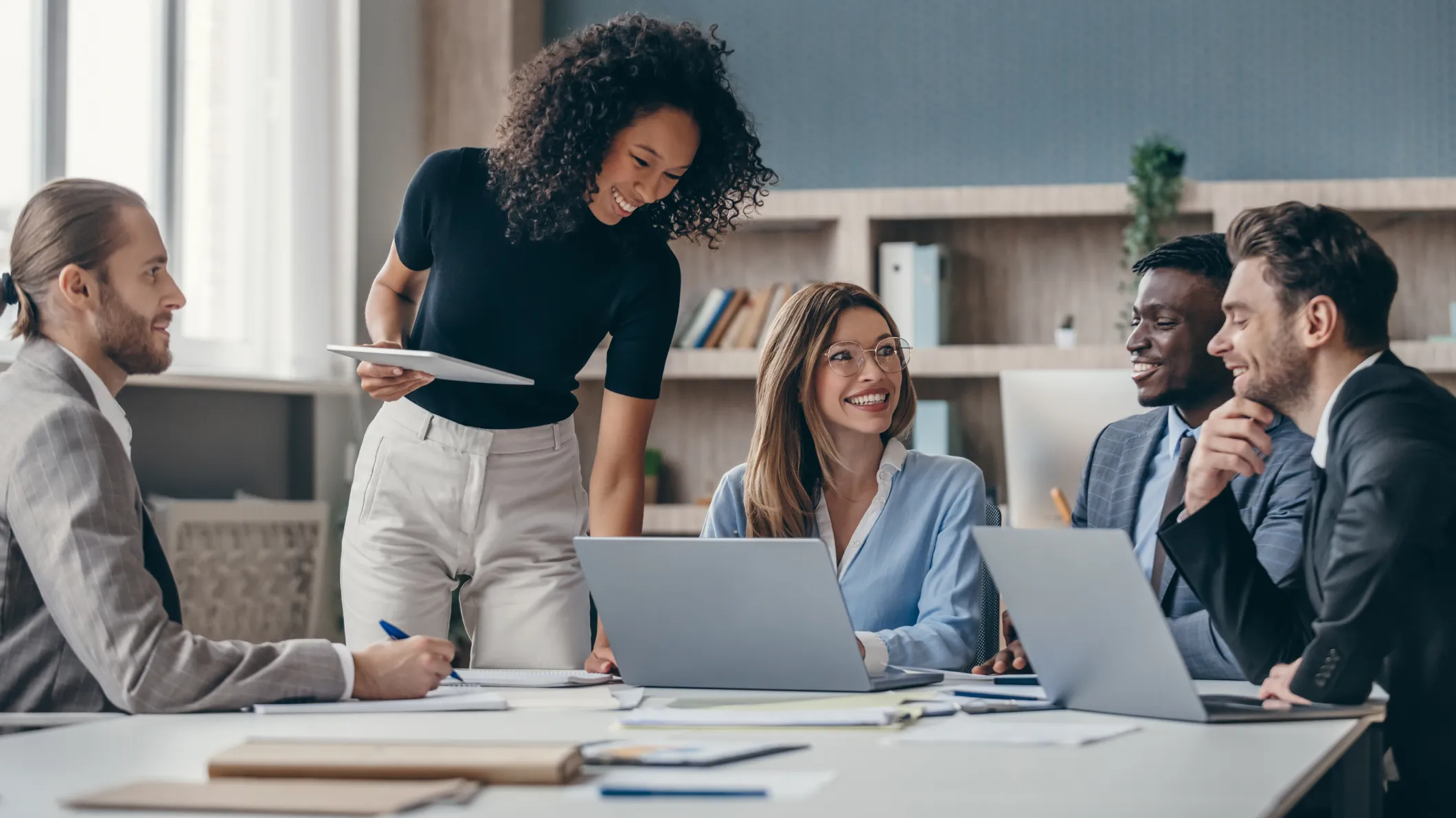 Group of business people in conversation