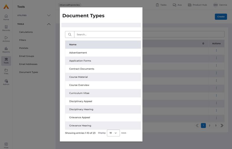 Document management feature with Advanced HR employee management software