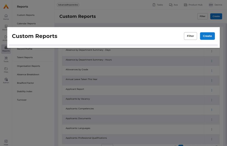 custom reports feature on advancedhr