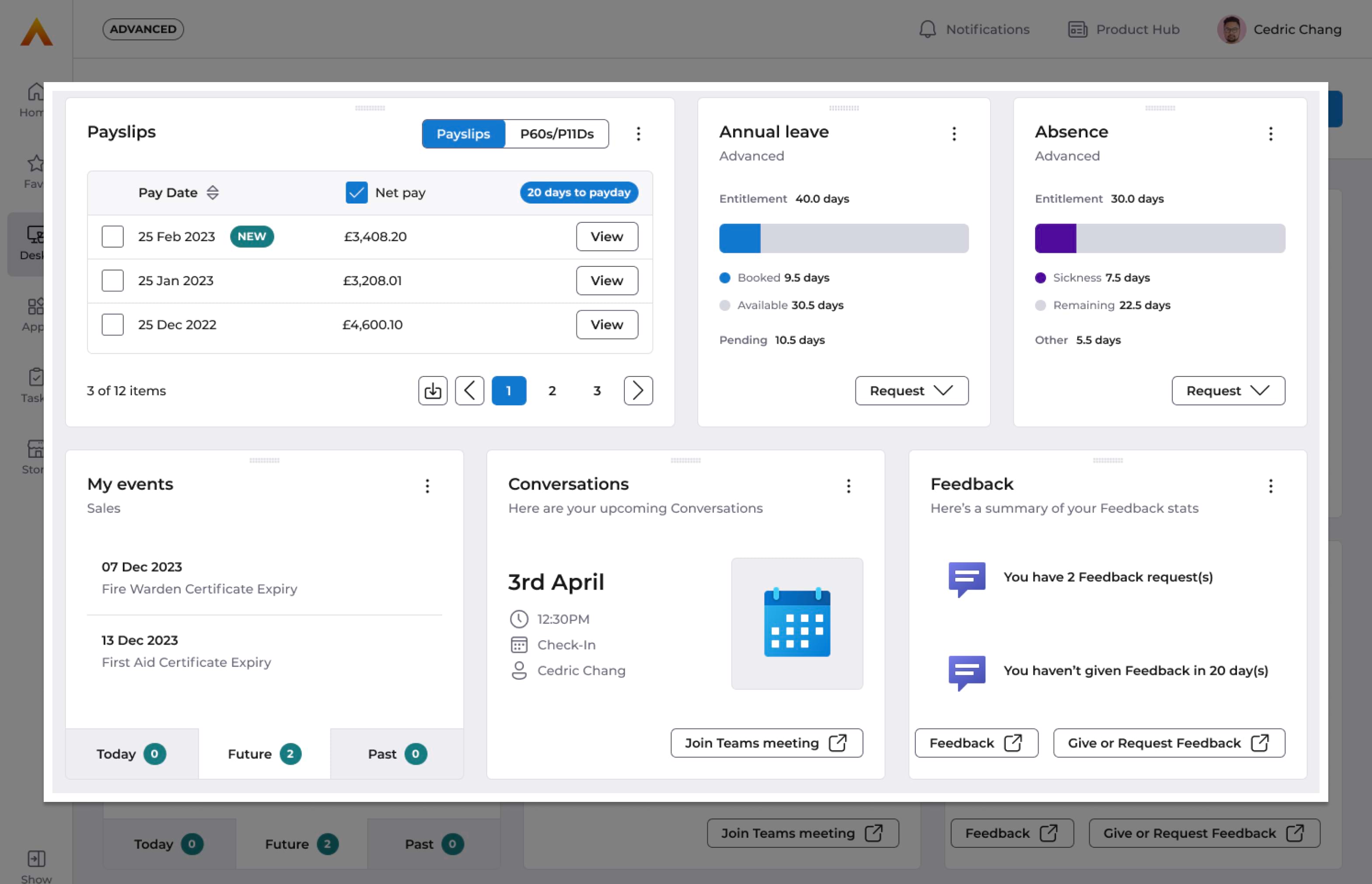 MyWorkplace applets feature on advancedhr