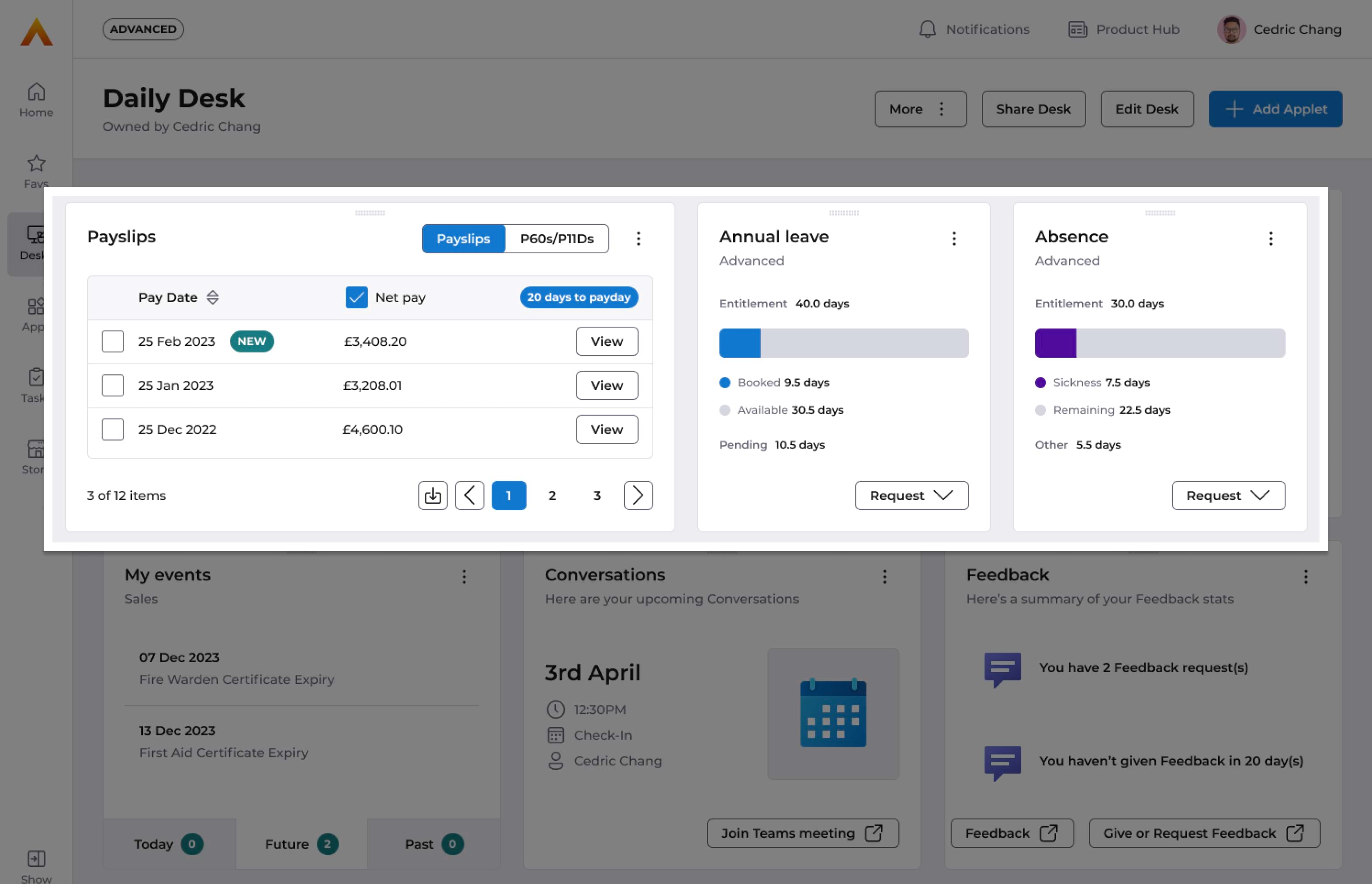 Hr and Payroll applets feature on advancedhr