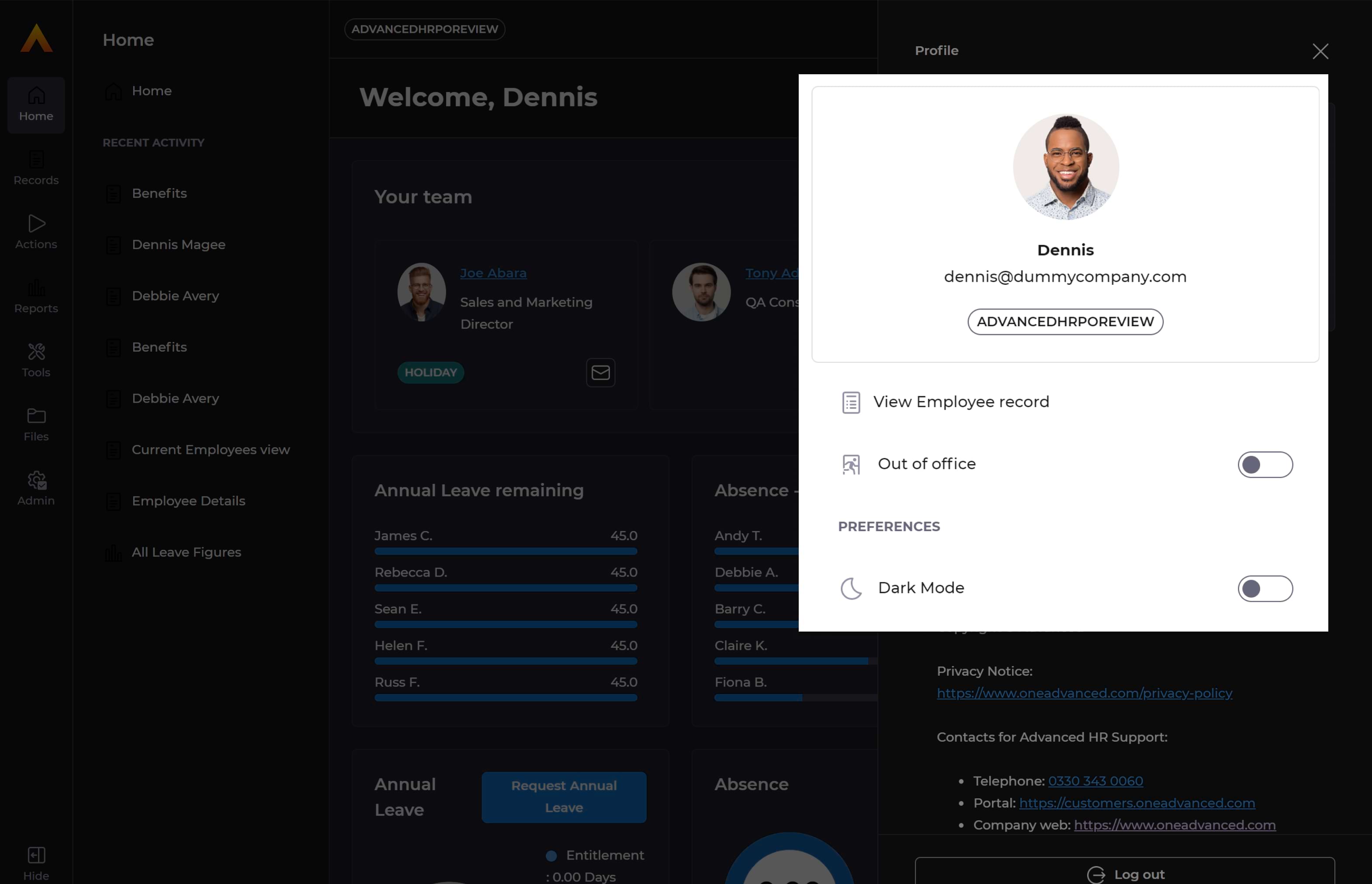 Accessibility toggle for light mode or dark mode on AdvancedHR